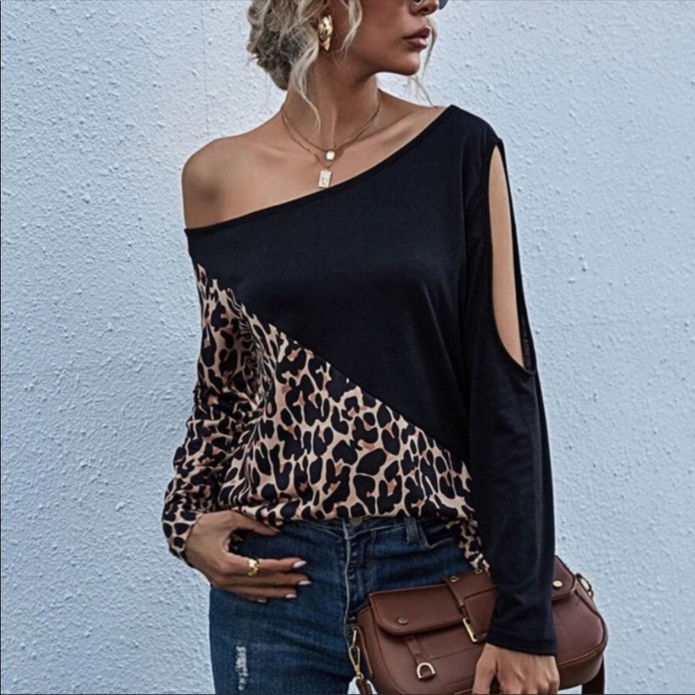 💃🏻SOPHIA Black leopard Cut out shoulder - Picture 7 of 11